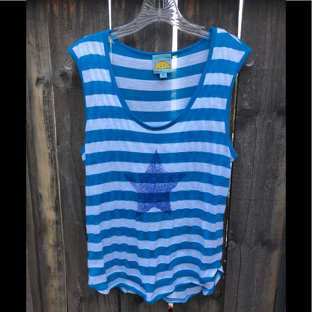 C & C California Striped Sleeveless STAR Top MED